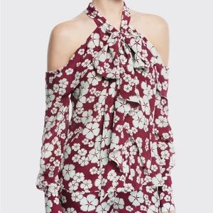 Alexis Paloma Cold Shoulder Tie Neck Silk Top